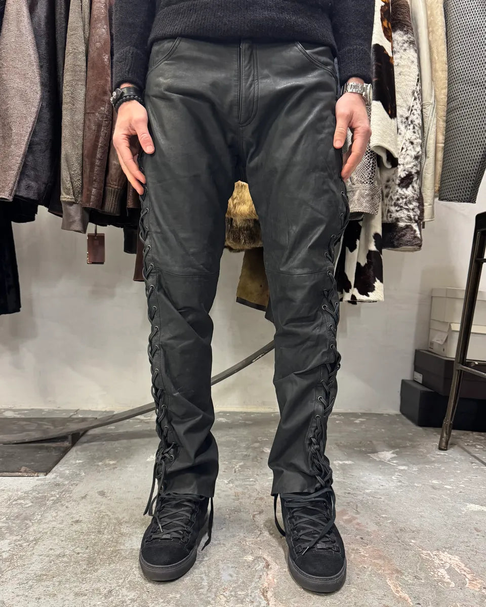 1990s Archive Black Leather Laced Pants HpKWaqQ 1