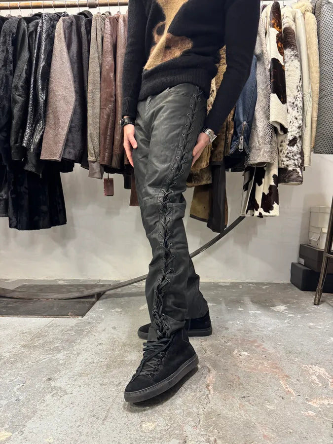 1990s Archive Black Leather Laced Pants HpKWaqQ 2