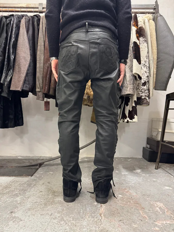 1990s Archive Black Leather Laced Pants HpKWaqQ 3