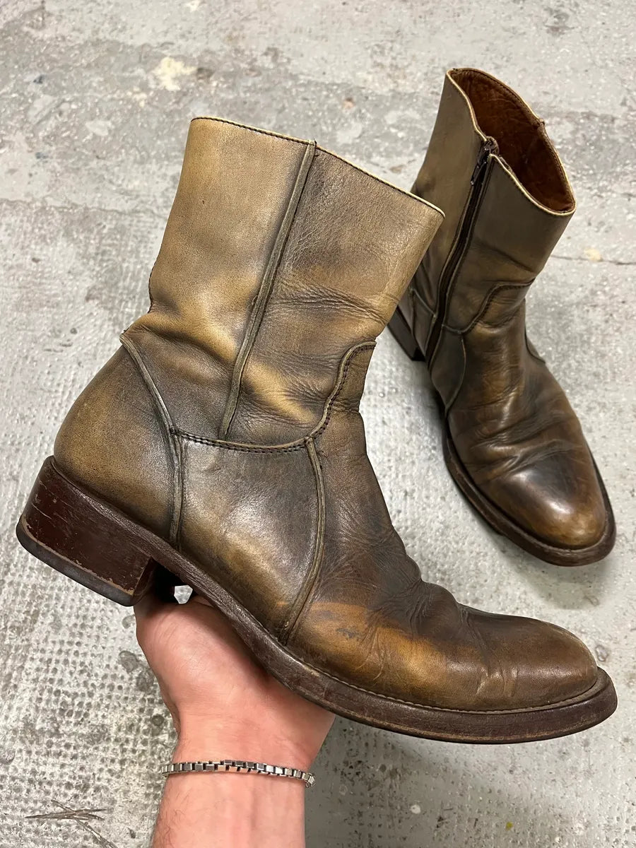 1990s Archive Bronze Eroded Leather Biker Boots yXVsELz 0