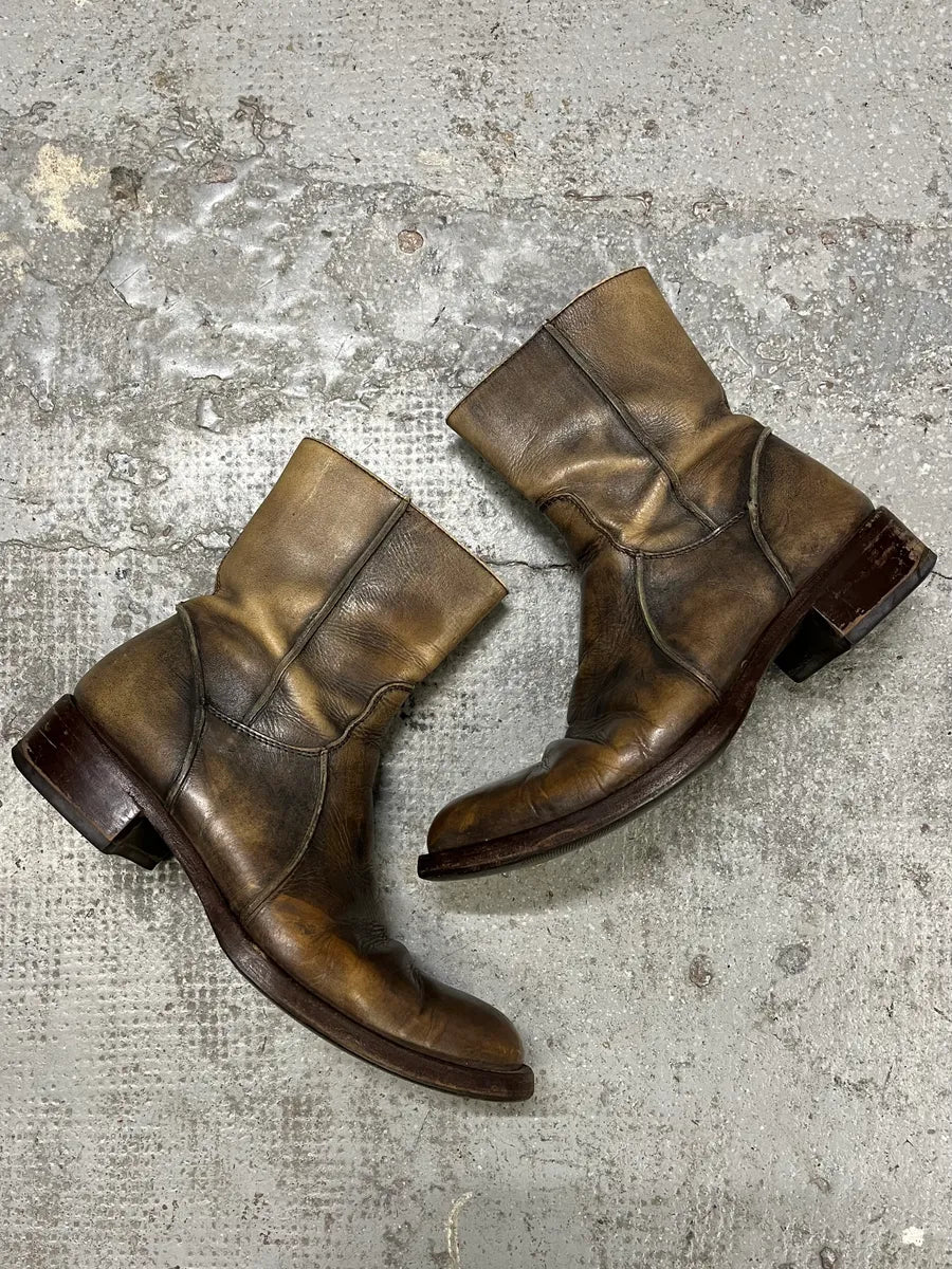 1990s Archive Bronze Eroded Leather Biker Boots yXVsELz 1