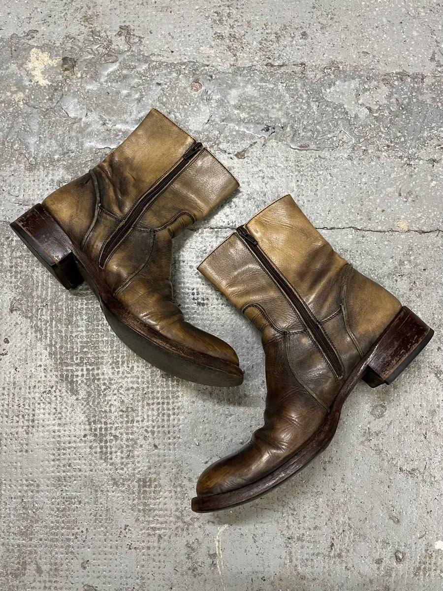 1990s Archive Bronze Eroded Leather Biker Boots yXVsELz 2