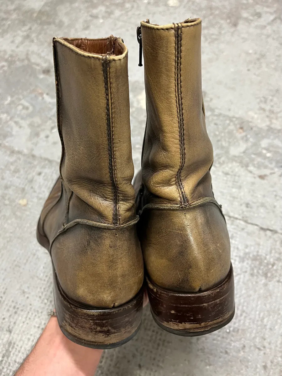 1990s Archive Bronze Eroded Leather Biker Boots yXVsELz 4