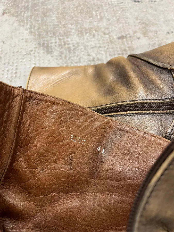 1990s Archive Bronze Eroded Leather Biker Boots yXVsELz 7