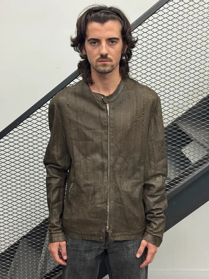 1990s Archive Brown Perforated Avant-Garde Leather Jacket CtEqrrw 1