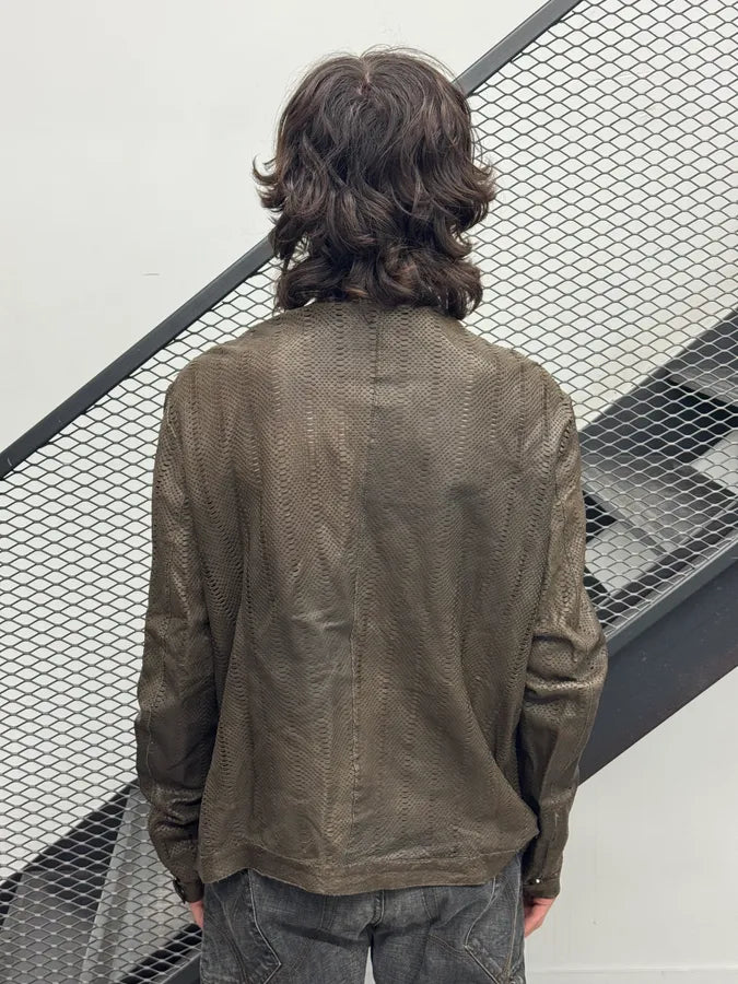 1990s Archive Brown Perforated Avant-Garde Leather Jacket CtEqrrw 2