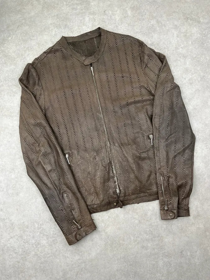 1990s Archive Brown Perforated Avant-Garde Leather Jacket CtEqrrw 3