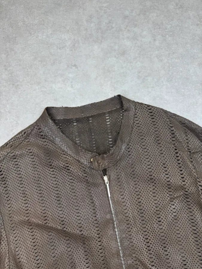 1990s Archive Brown Perforated Avant-Garde Leather Jacket CtEqrrw 4
