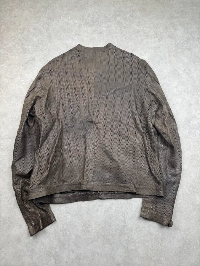 1990s Archive Brown Perforated Avant-Garde Leather Jacket CtEqrrw 5