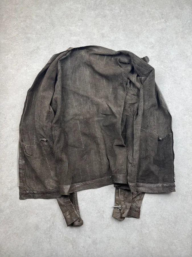 1990s Archive Brown Perforated Avant-Garde Leather Jacket CtEqrrw 7