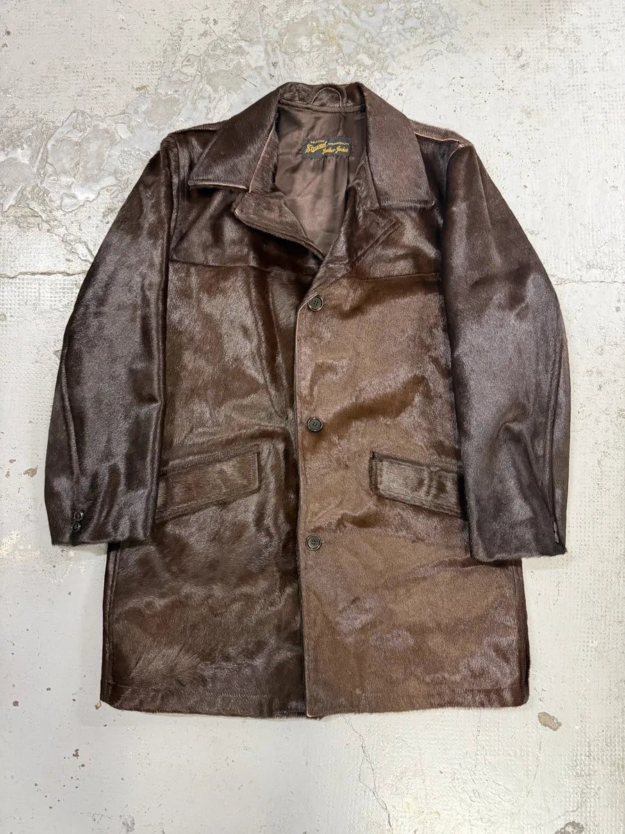 1990s Archive Brown Pony Hair Leather Long Coat kIlvjLG 0