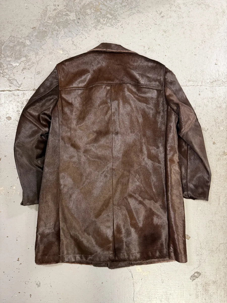 1990s Archive Brown Pony Hair Leather Long Coat kIlvjLG 1