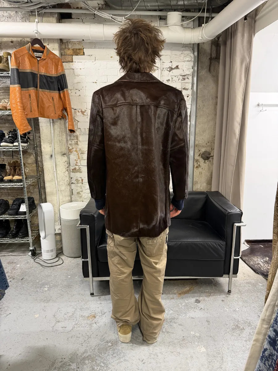 1990s Archive Brown Pony Hair Leather Long Coat kIlvjLG 3