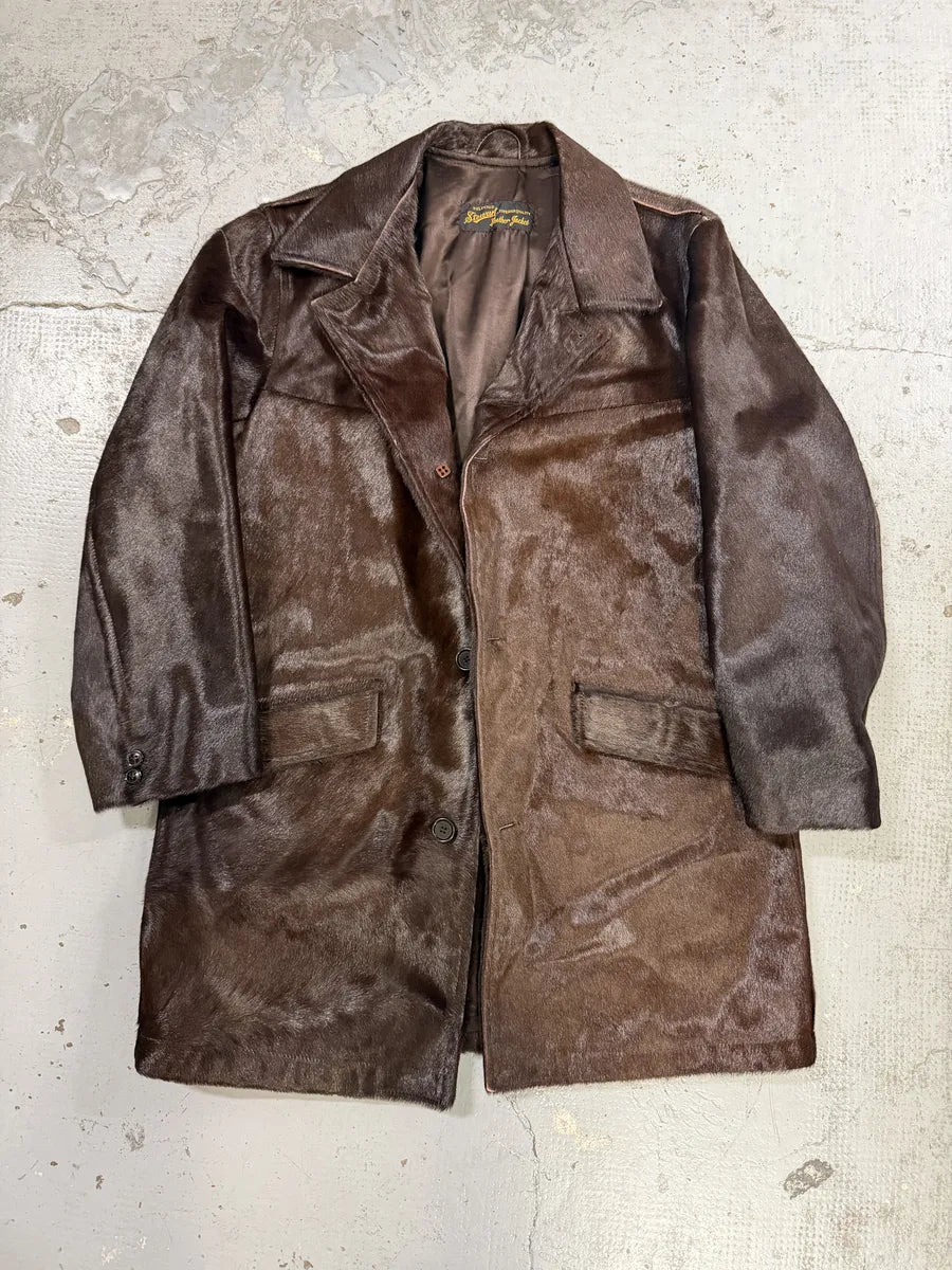 1990s Archive Brown Pony Hair Leather Long Coat kIlvjLG 4
