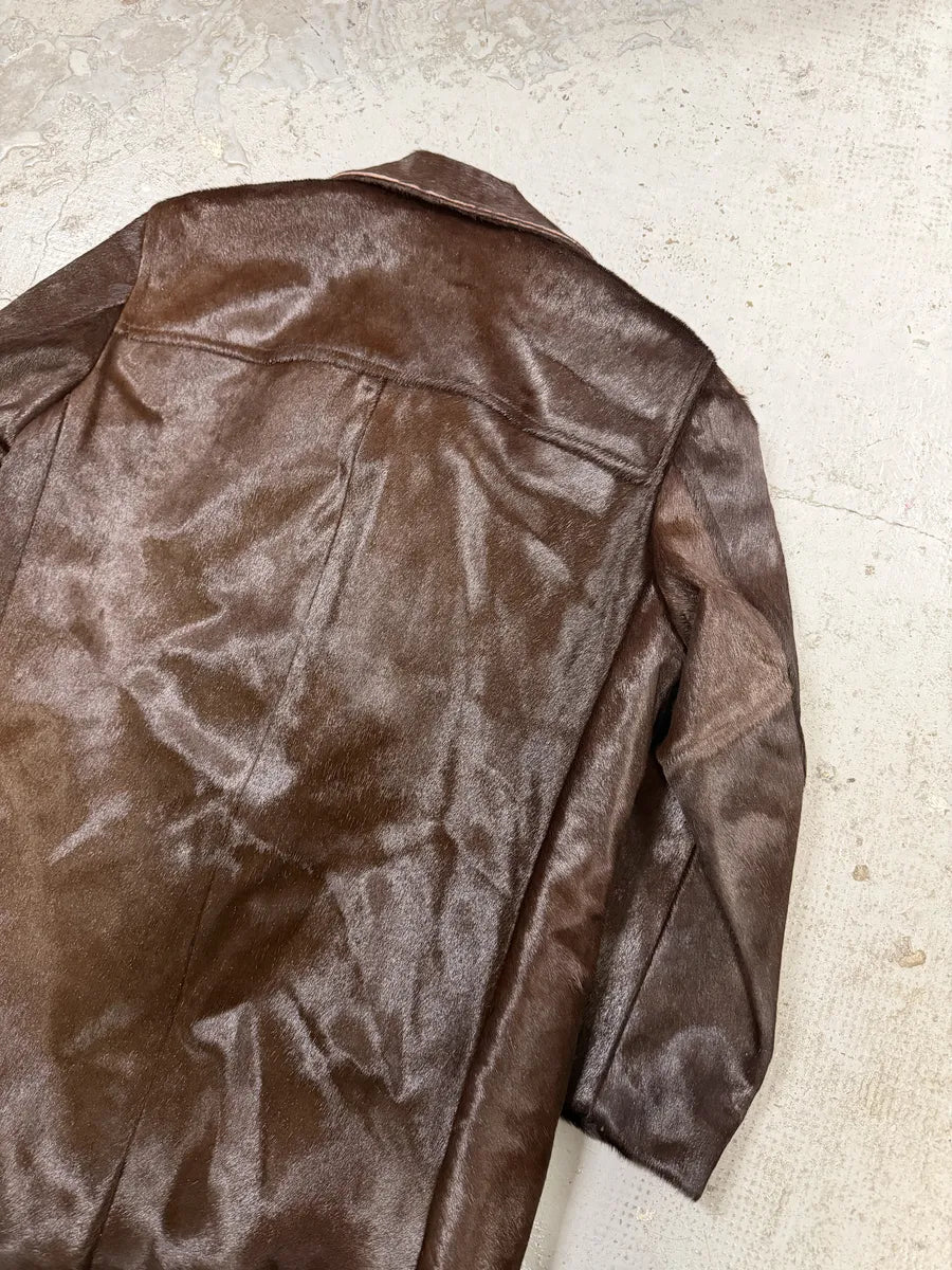 1990s Archive Brown Pony Hair Leather Long Coat kIlvjLG 6