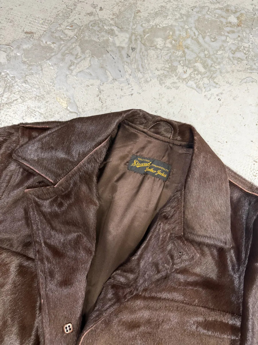1990s Archive Brown Pony Hair Leather Long Coat kIlvjLG 8