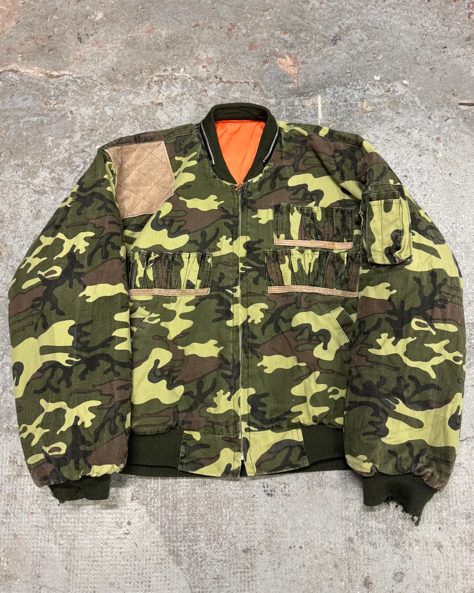 1990s Archive Hunting Reversible Orange Camouflage Bomber Jacket (L) 1