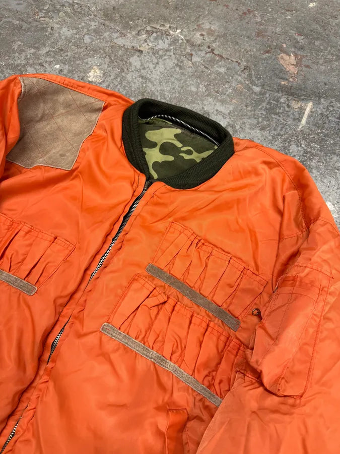 1990s Archive Hunting Reversible Orange Camouflage Bomber Jacket (L) 10