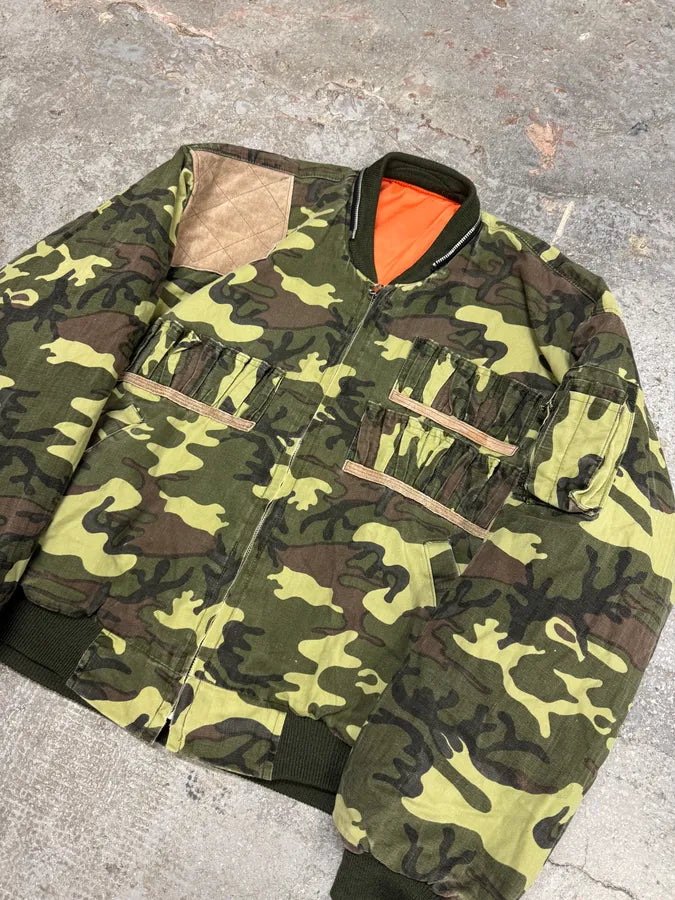 1990s Archive Hunting Reversible Orange Camouflage Bomber Jacket (L) 5