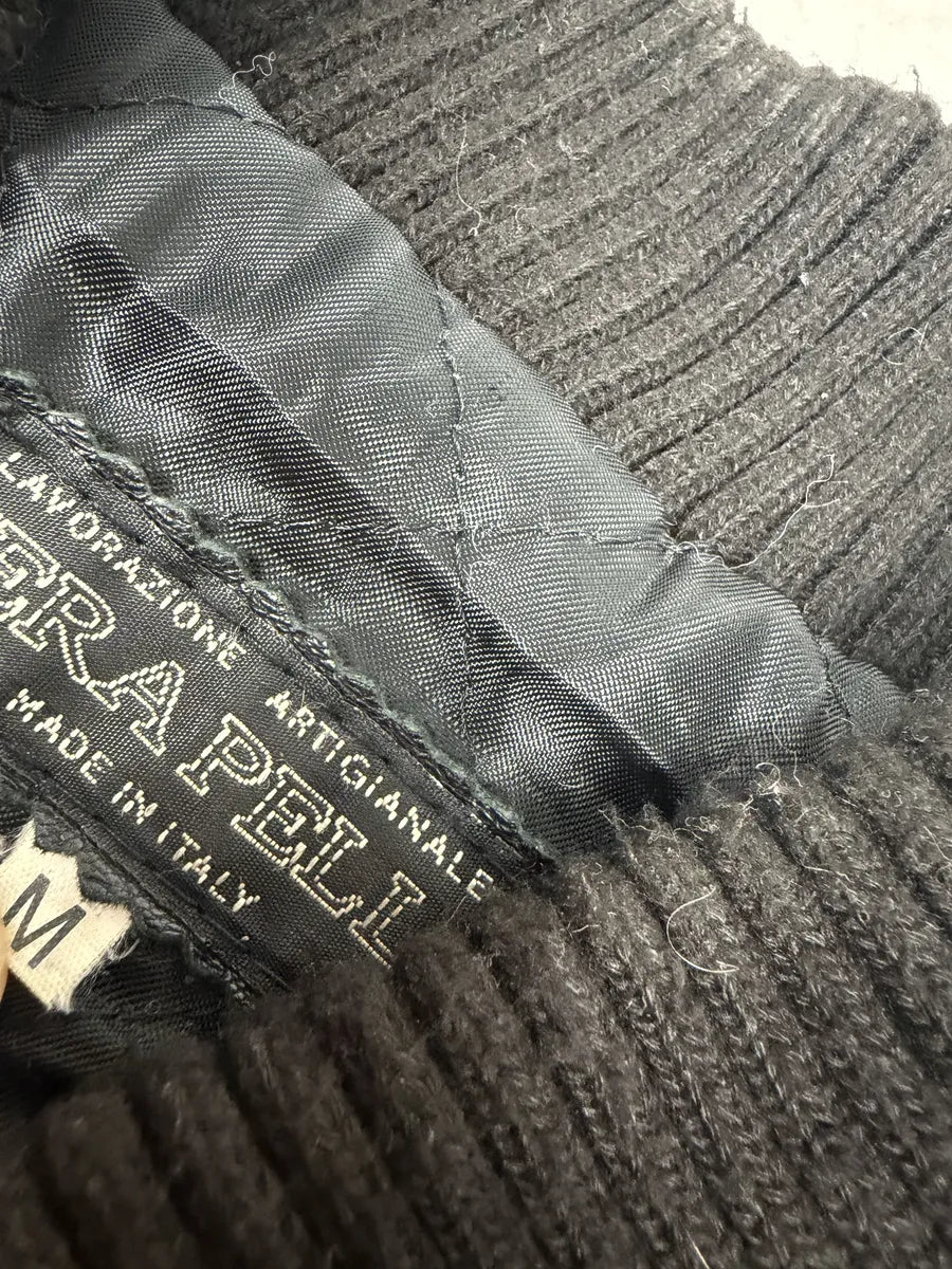 1990s Archive Italian Black Leather Bomber Jacket yEZJulN 11