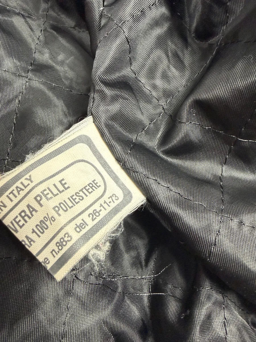 1990s Archive Italian Black Leather Bomber Jacket yEZJulN 6