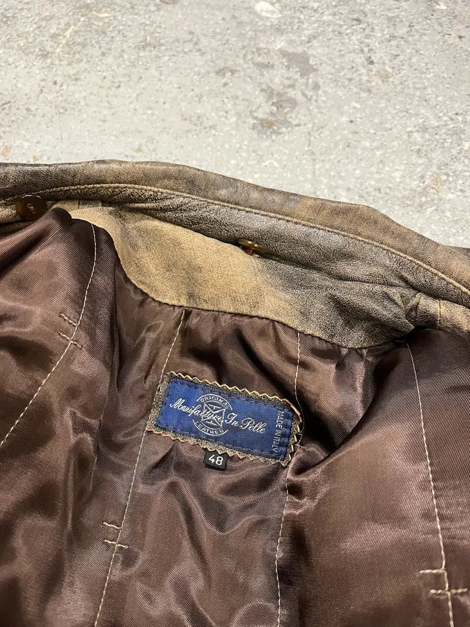 1990s Archive Italian Eroded Bondage Cargo Leather Jacket (S) EMhwcKm 10