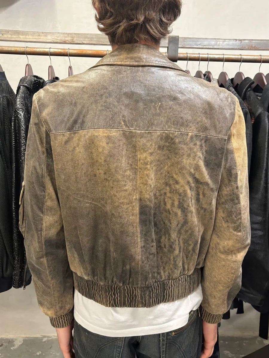 1990s Archive Italian Eroded Bondage Cargo Leather Jacket (S) EMhwcKm 2