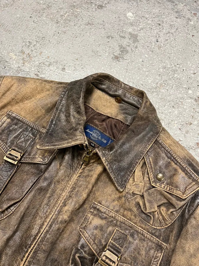 1990s Archive Italian Eroded Bondage Cargo Leather Jacket (S) EMhwcKm 3