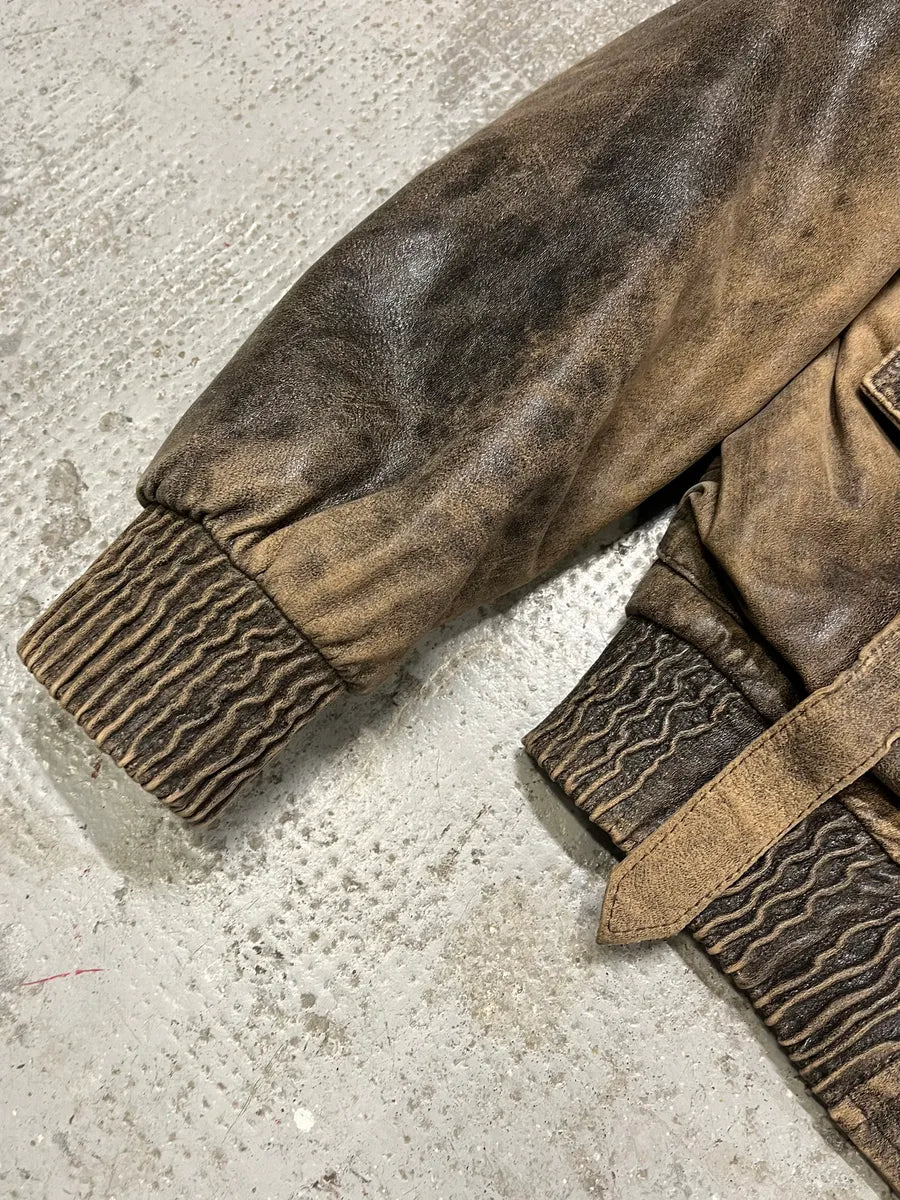 1990s Archive Italian Eroded Bondage Cargo Leather Jacket (S) EMhwcKm 5