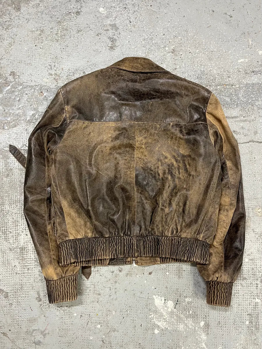 1990s Archive Italian Eroded Bondage Cargo Leather Jacket (S) EMhwcKm 7