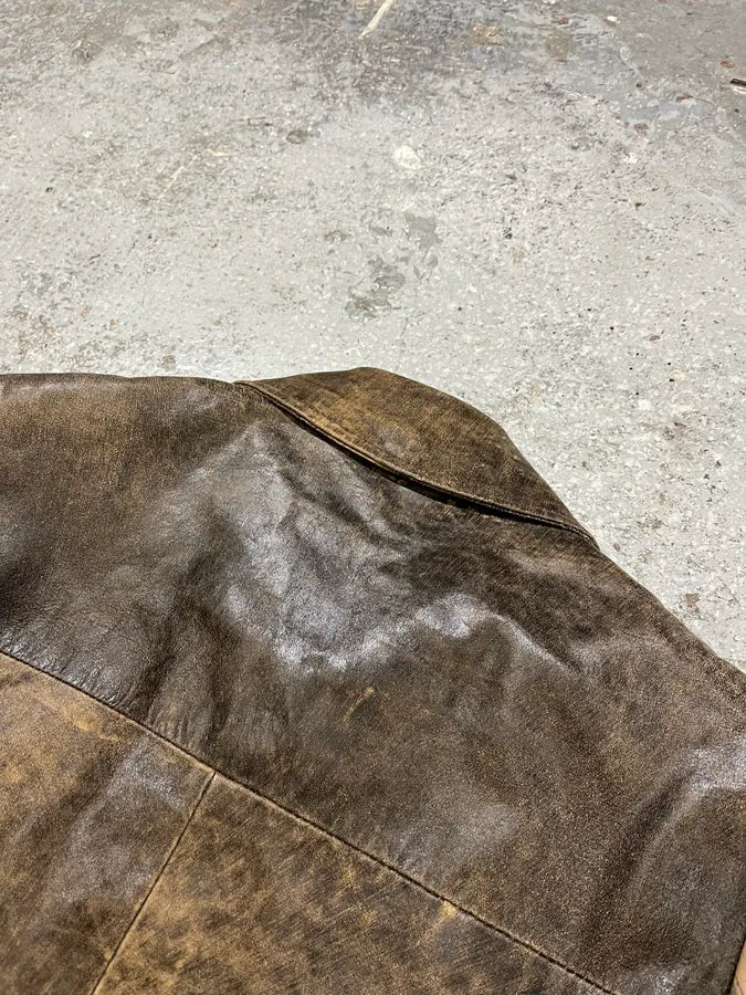 1990s Archive Italian Eroded Bondage Cargo Leather Jacket (S) EMhwcKm 8