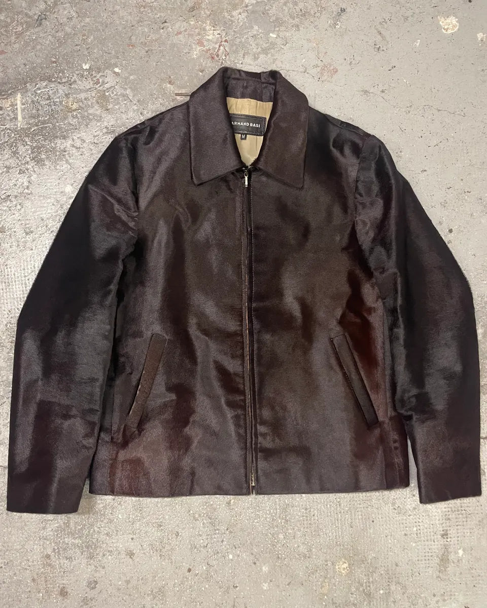 1990s Armand Basi Brown Pony Hair Leather Jacket (L) 0