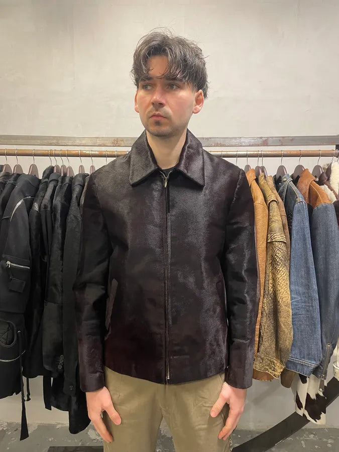 1990s Armand Basi Brown Pony Hair Leather Jacket (L) 1
