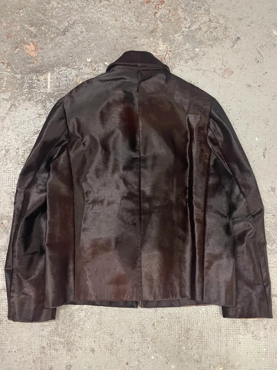 1990s Armand Basi Brown Pony Hair Leather Jacket (L) 3