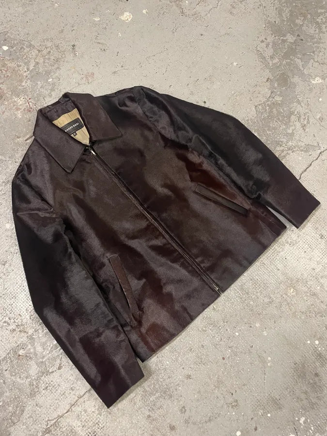 1990s Armand Basi Brown Pony Hair Leather Jacket (L) 4