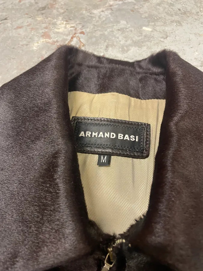 1990s Armand Basi Brown Pony Hair Leather Jacket (L) 8