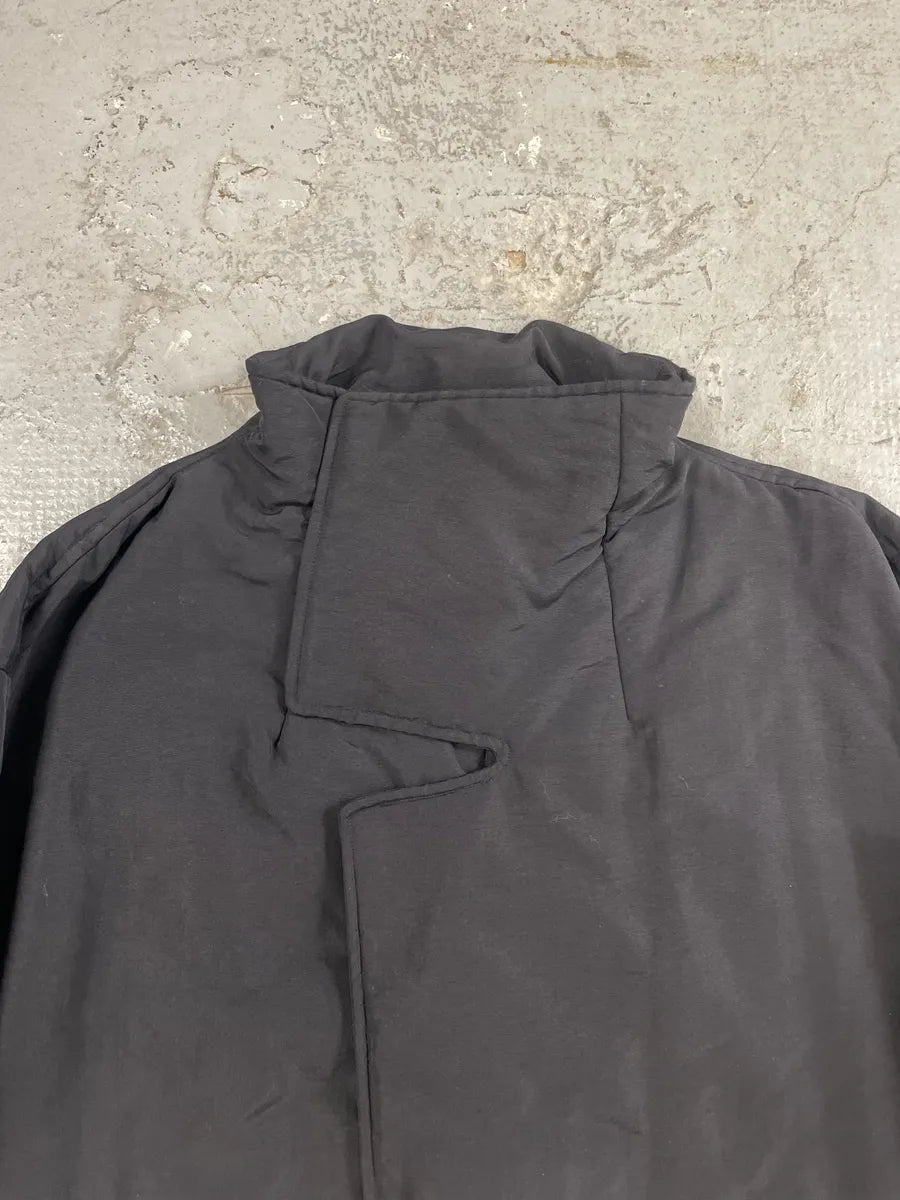 1990s Armani Asymmetrical Metal Buttons Black Nylon Trench Coat xADRVum 10