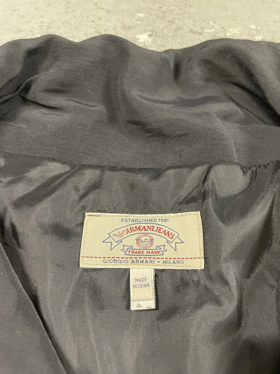 1990s Armani Asymmetrical Metal Buttons Black Nylon Trench Coat xADRVum 11