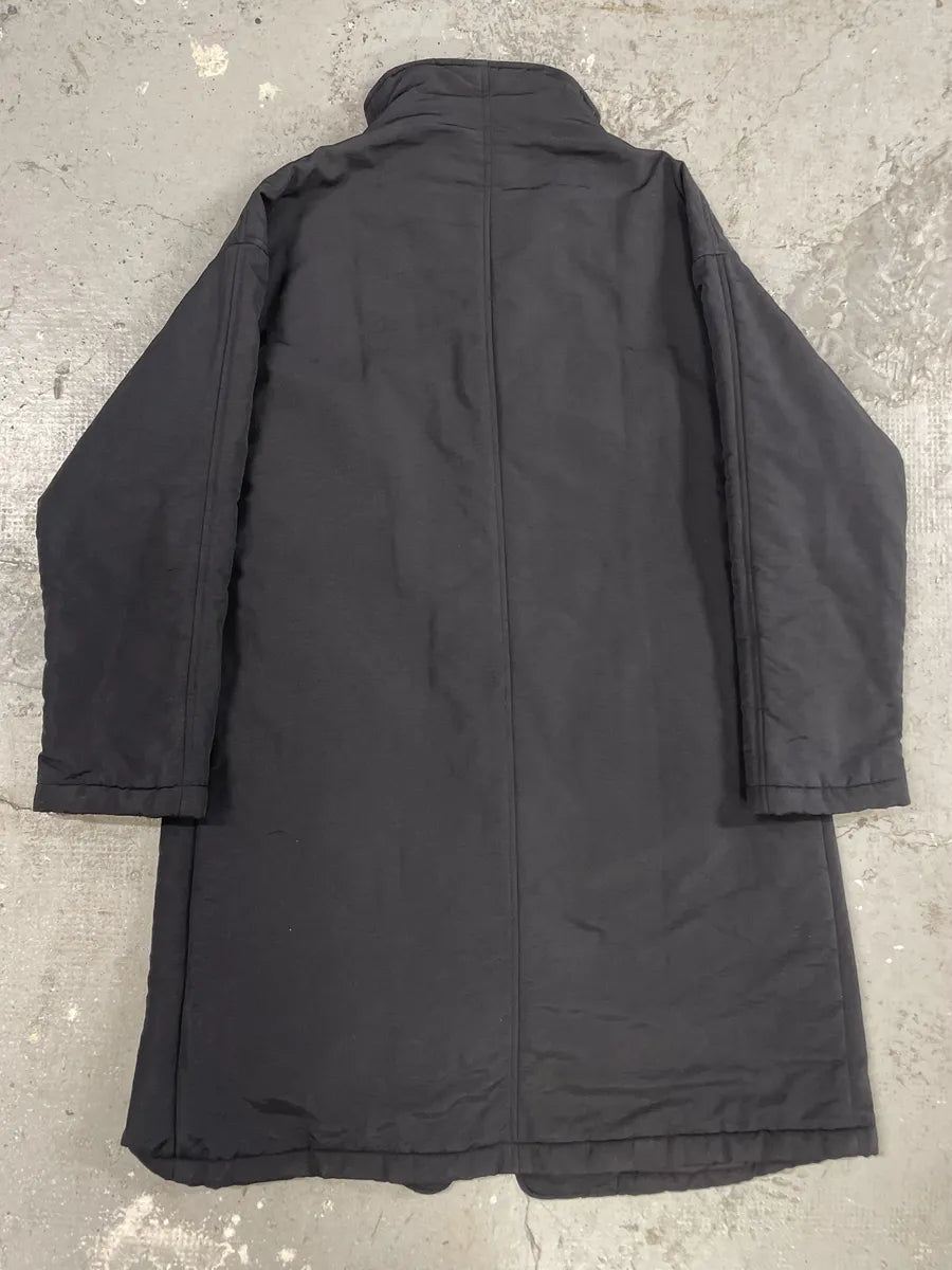 1990s Armani Asymmetrical Metal Buttons Black Nylon Trench Coat xADRVum 3