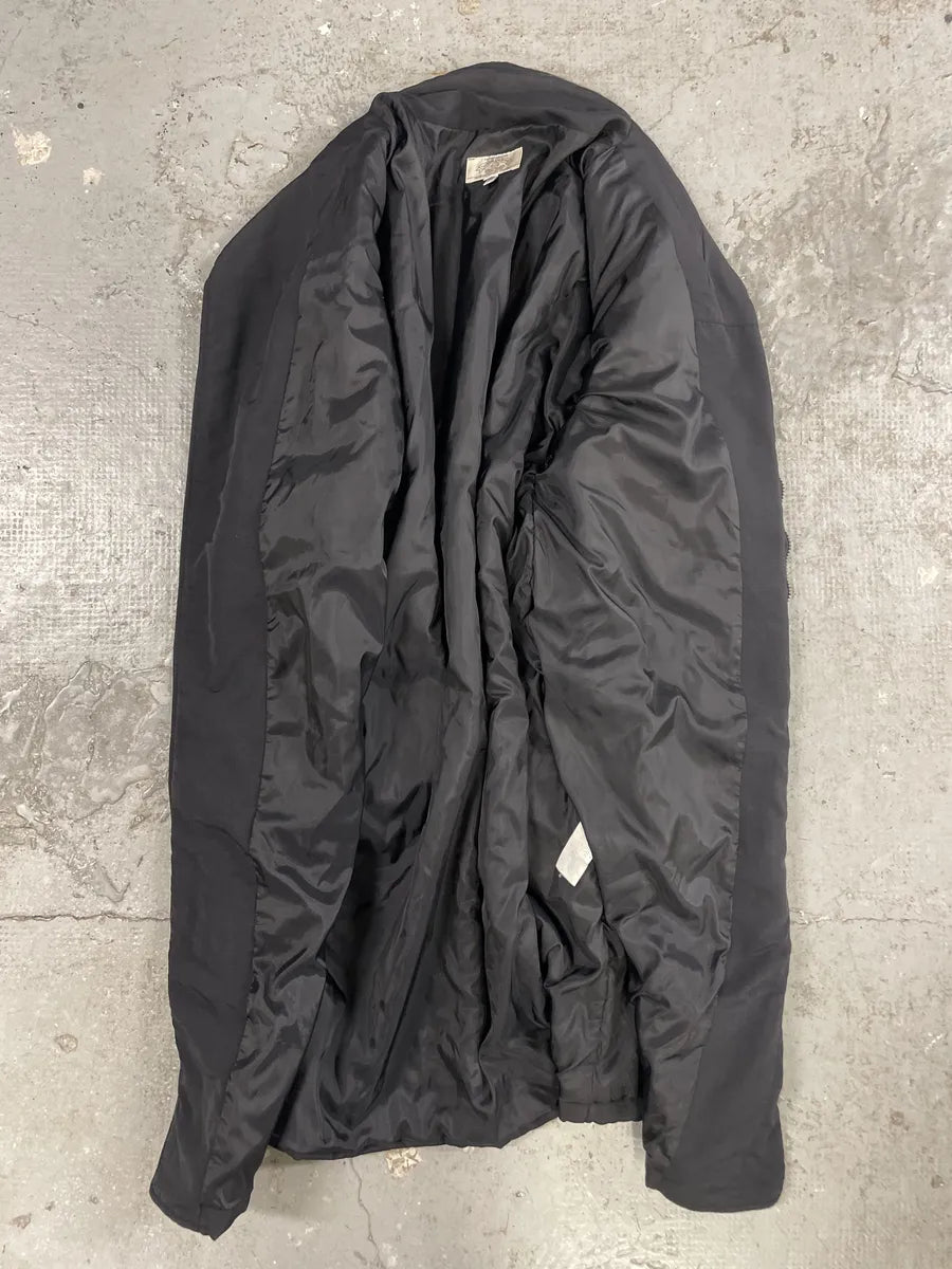 1990s Armani Asymmetrical Metal Buttons Black Nylon Trench Coat xADRVum 5