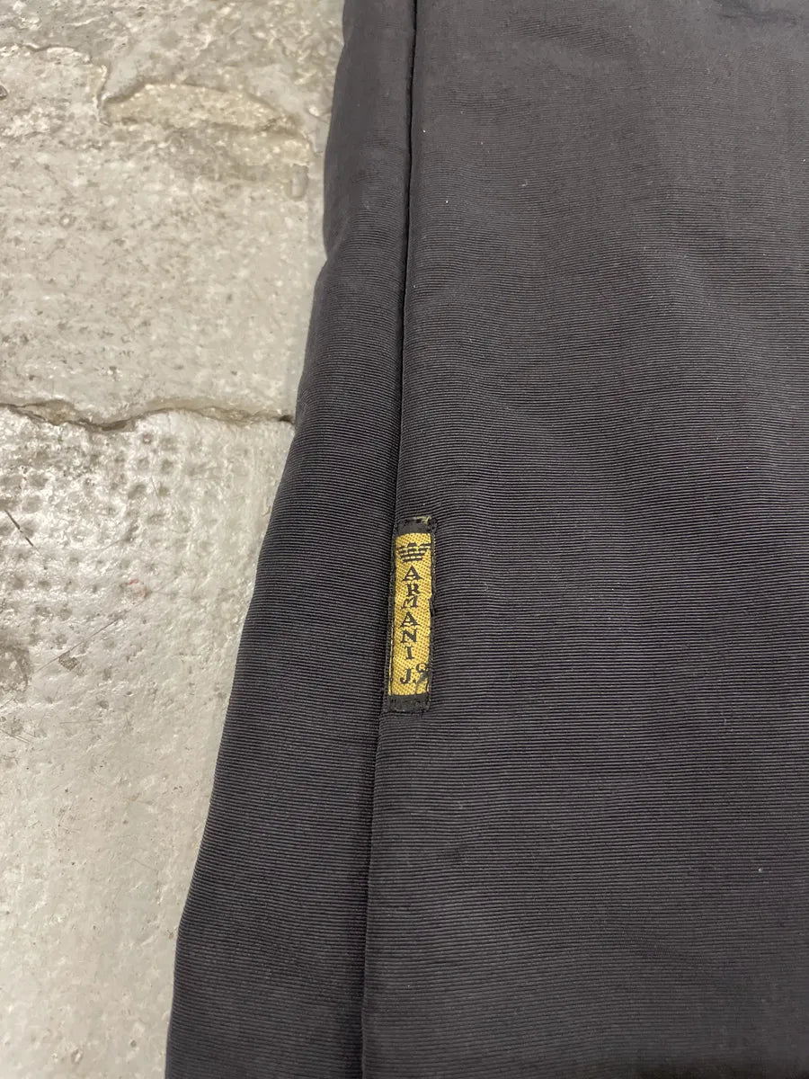 1990s Armani Asymmetrical Metal Buttons Black Nylon Trench Coat xADRVum 9