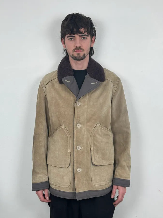 1990s Armani Beige Shearling Leather Jacket tbOktxx 0