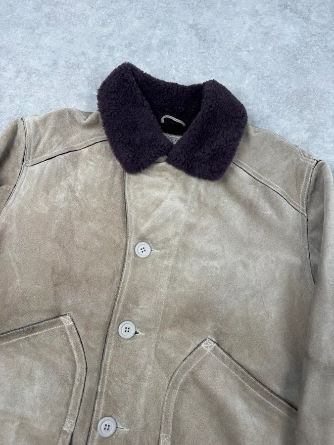1990s Armani Beige Shearling Leather Jacket tbOktxx 5