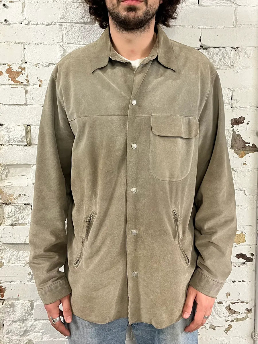 1990s Armani Beige Suede Leather Shirt mXoaahs 0