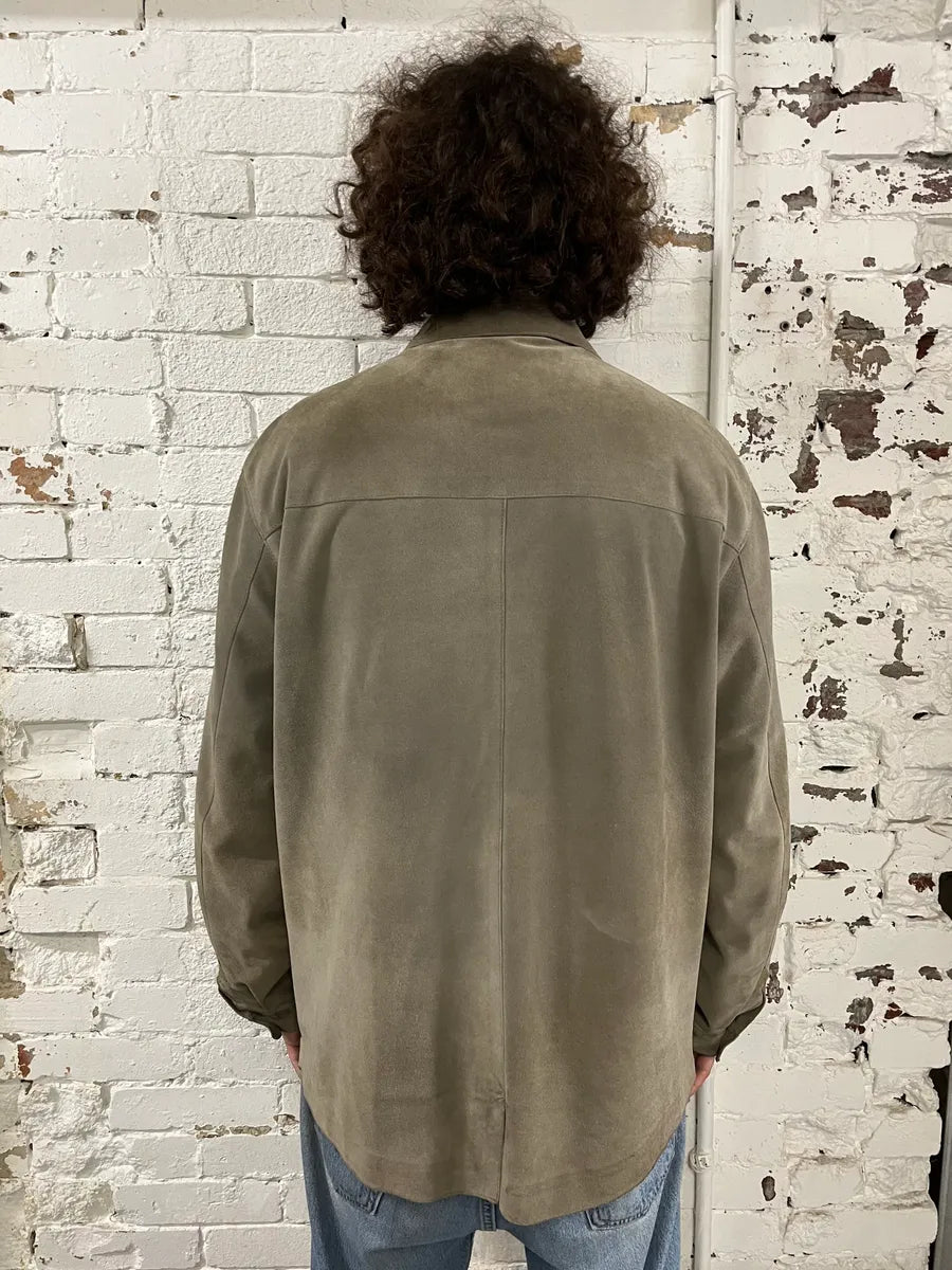 1990s Armani Beige Suede Leather Shirt mXoaahs 1