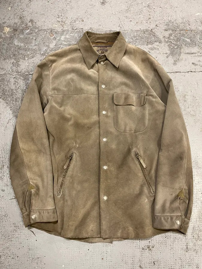 1990s Armani Beige Suede Leather Shirt mXoaahs 2