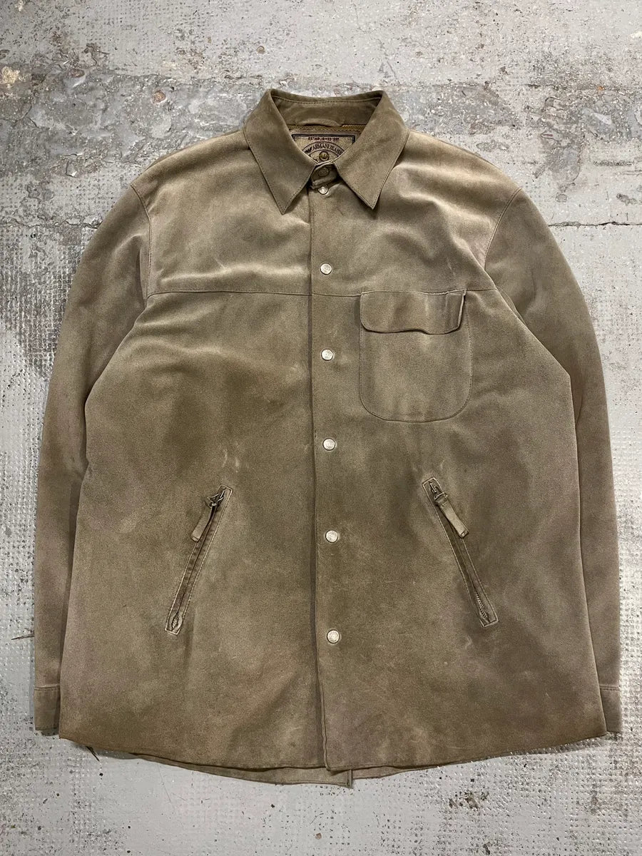 1990s Armani Beige Suede Leather Shirt mXoaahs 3