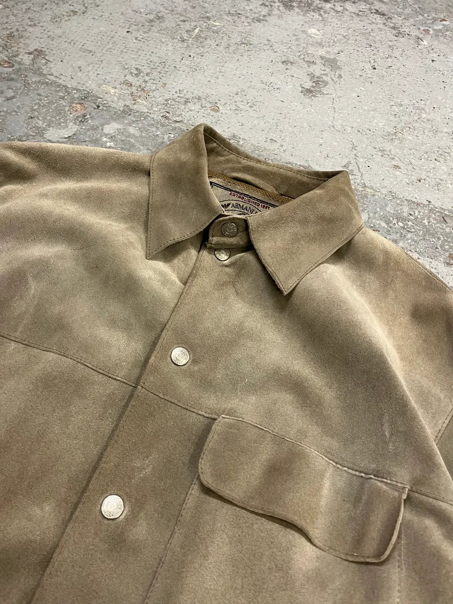 1990s Armani Beige Suede Leather Shirt mXoaahs 4