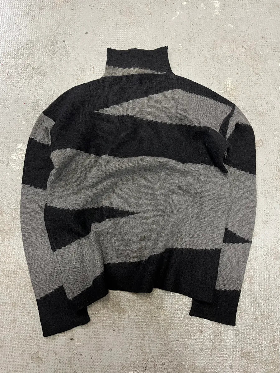 1990s Armani Black & Grey Striped Turtleneck (XS/S) 0