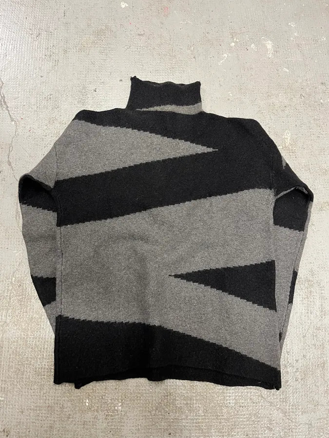 1990s Armani Black & Grey Striped Turtleneck (XS/S) 1